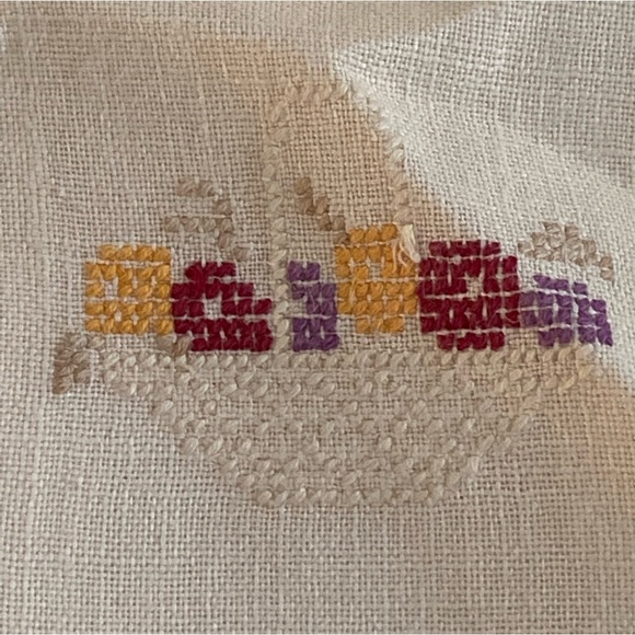 Vintage Linen Kitchen Towel tea towel
cross stitch bouquet basket design - Picture 2 of 13